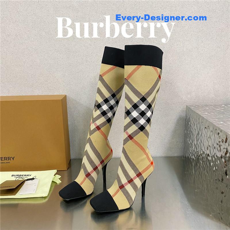 Bv*b*rry classic check high-heeled sock boots