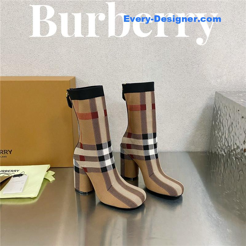 Bv*b*rry square-toe stiletto checked stretch-knit sock boots