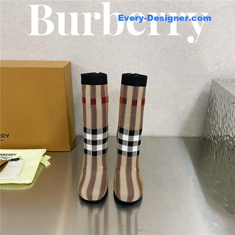 Bv*b*rry square-toe stiletto checked stretch-knit sock boots