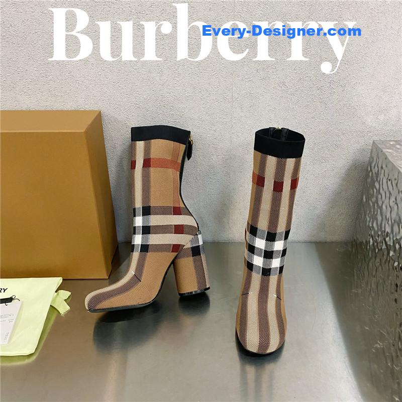 Bv*b*rry square-toe stiletto checked stretch-knit sock boots