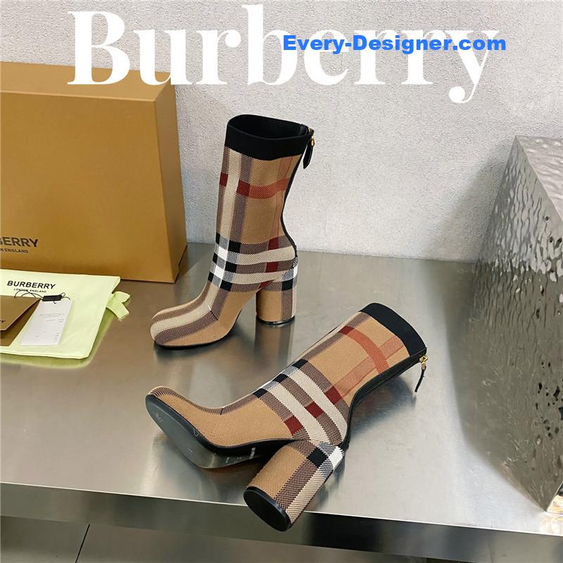 Bv*b*rry square-toe stiletto checked stretch-knit sock boots