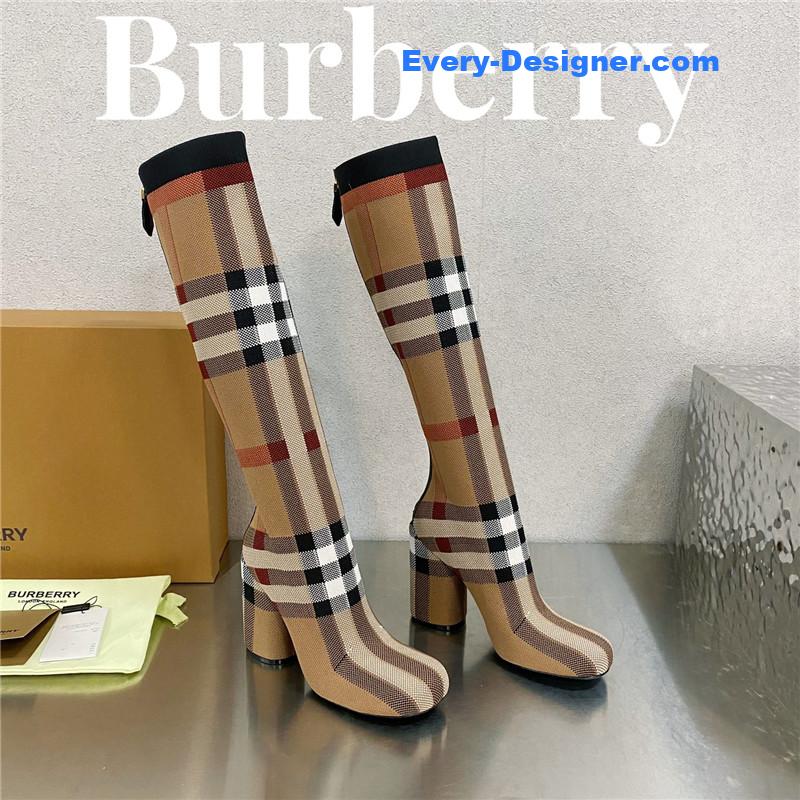 Bv*b*rry square-toe stiletto checked stretch-knit sock boots