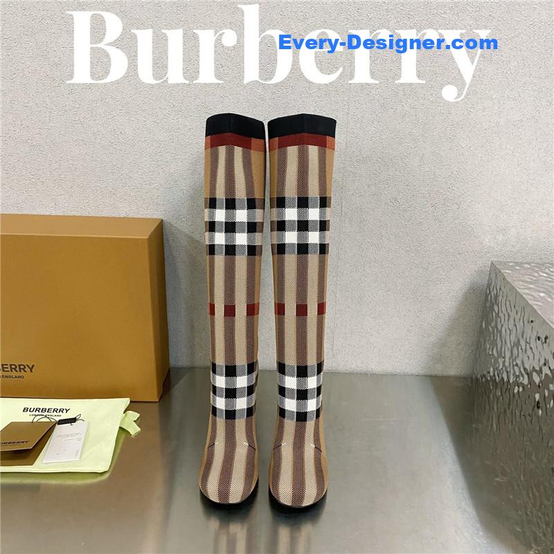 Bv*b*rry square-toe stiletto checked stretch-knit sock boots