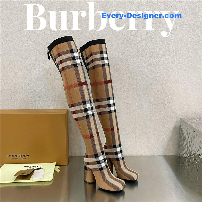 Bv*b*rry square-toe stiletto checked stretch-knit sock boots