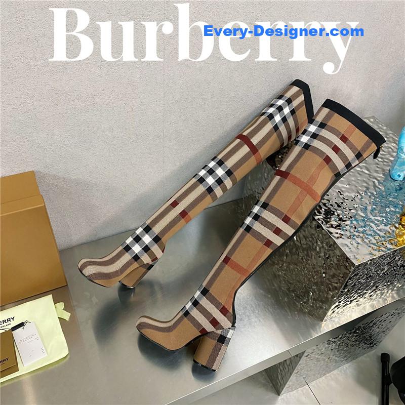 Bv*b*rry square-toe stiletto checked stretch-knit sock boots