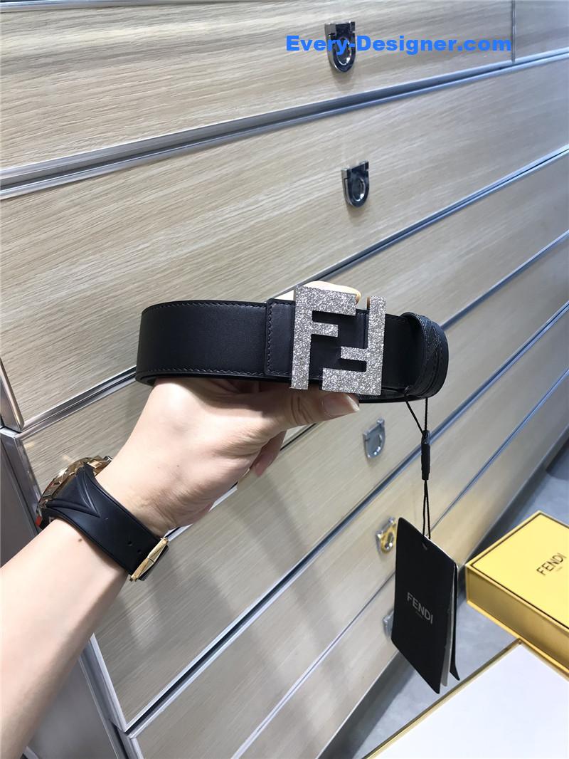 F**di belt in calfskin with printed canvas bottom