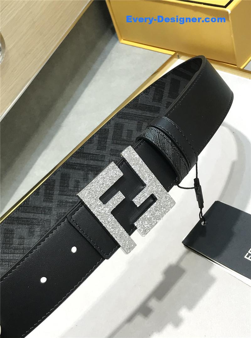 F**di belt in calfskin with printed canvas bottom