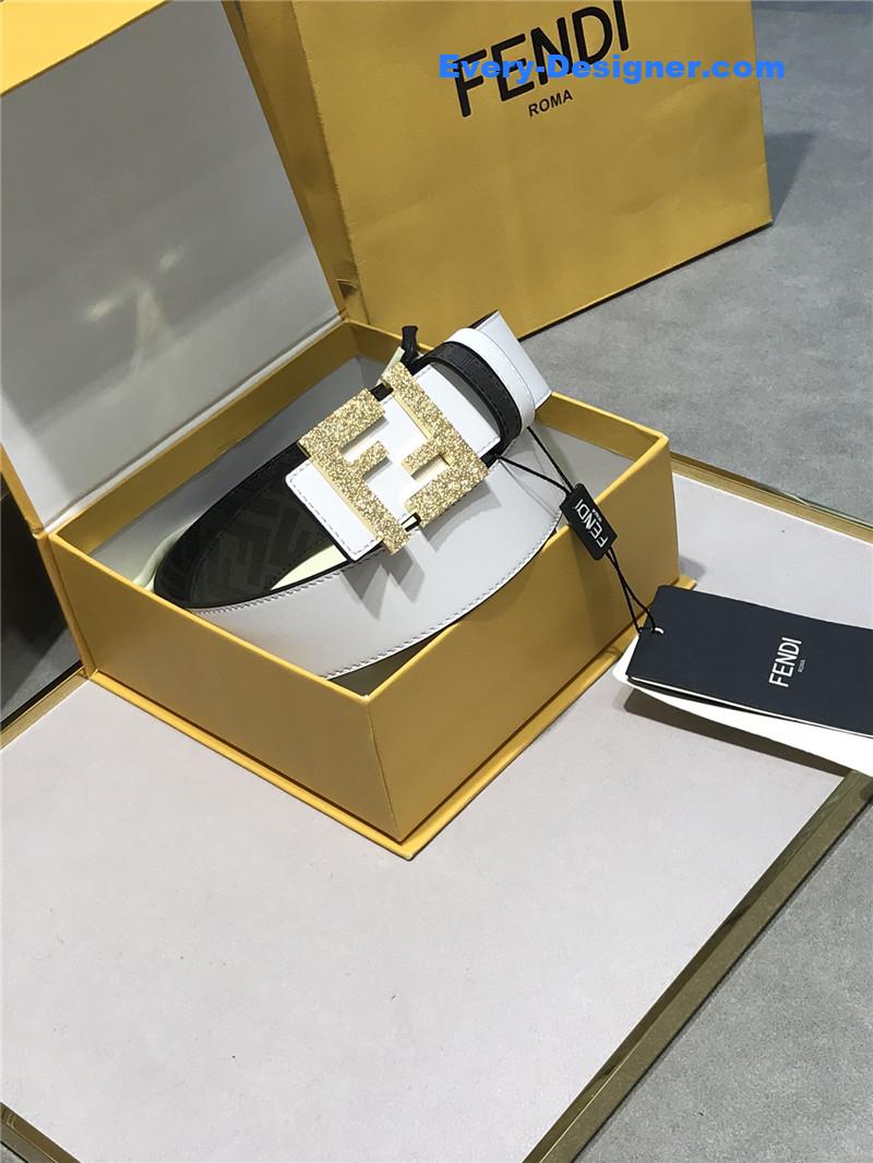 F**di belt in calfskin with printed canvas bottom