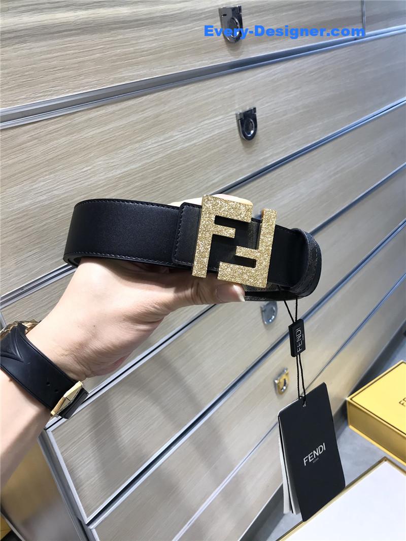 F**di belt in calfskin with printed canvas bottom