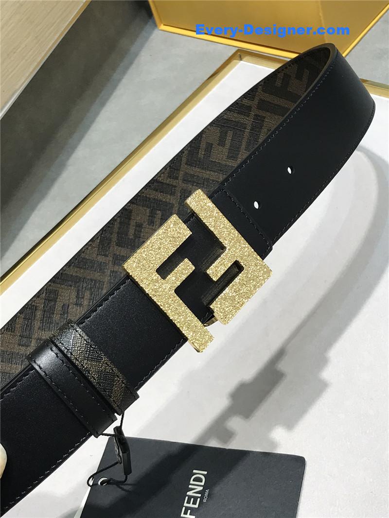 F**di belt in calfskin with printed canvas bottom