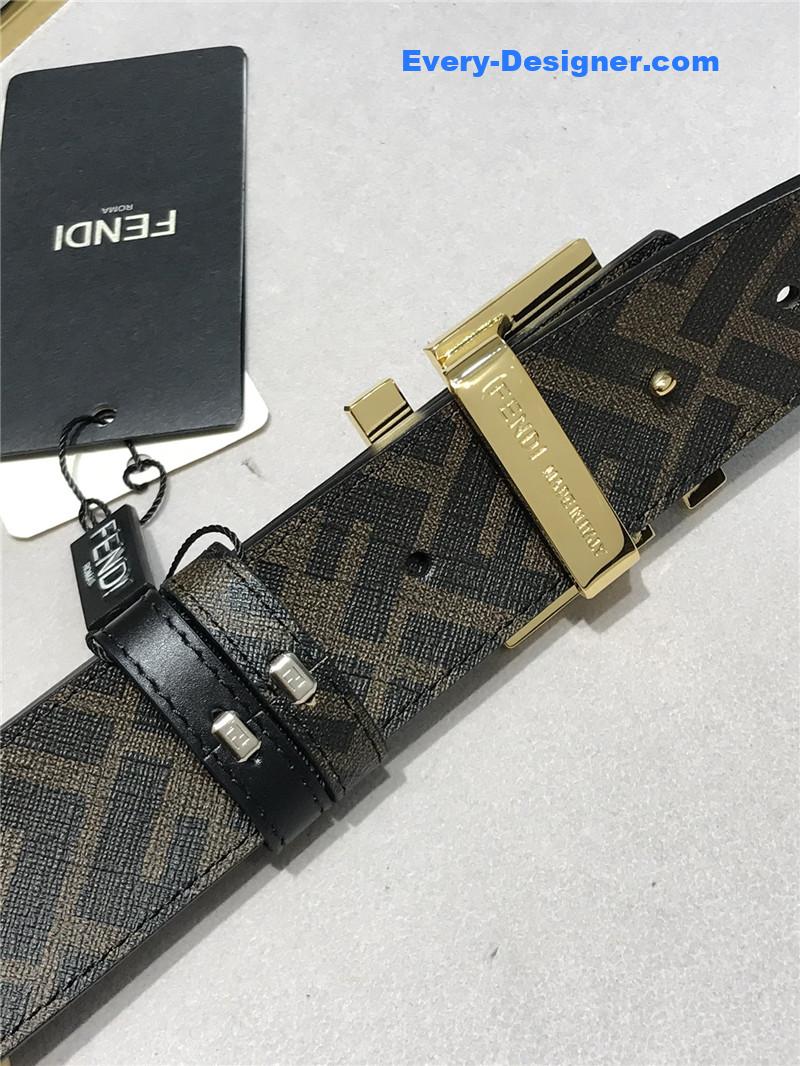 F**di belt in calfskin with printed canvas bottom