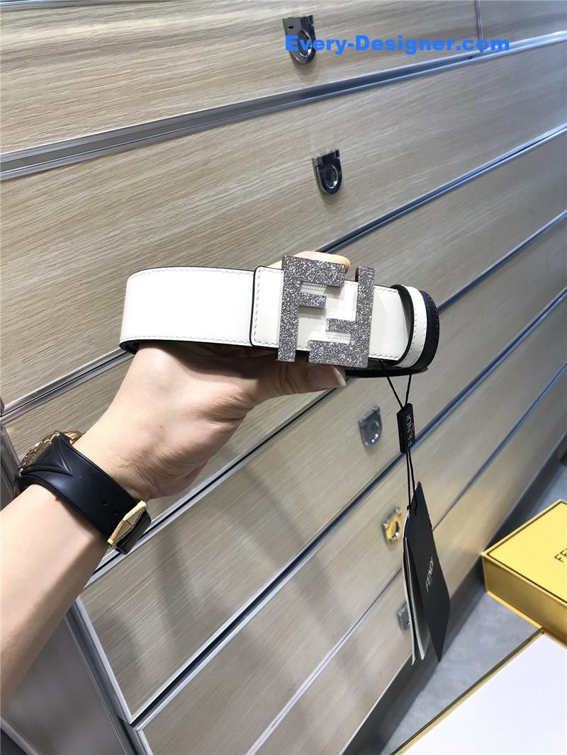 F**di belt in calfskin with printed canvas bottom