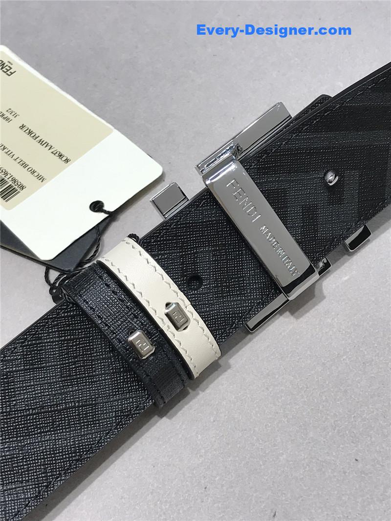 F**di belt in calfskin with printed canvas bottom