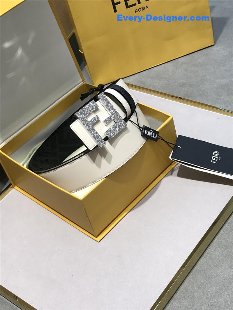 F**di belt in calfskin with printed canvas bottom