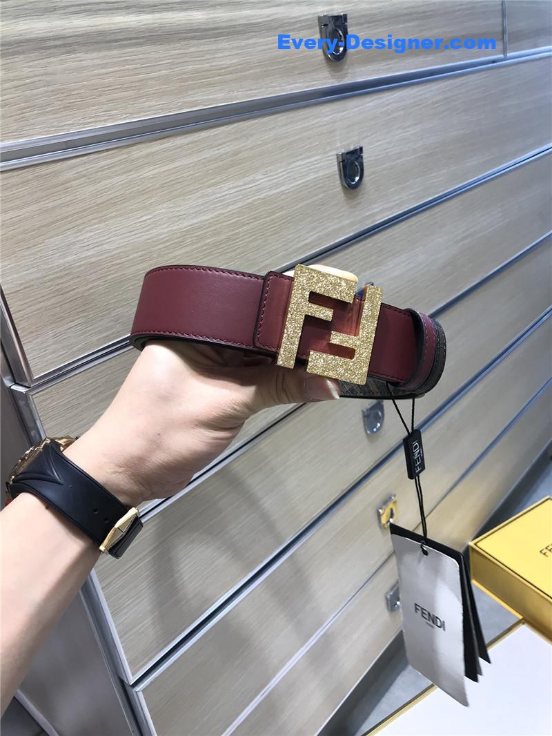 F**di belt in calfskin with printed canvas bottom