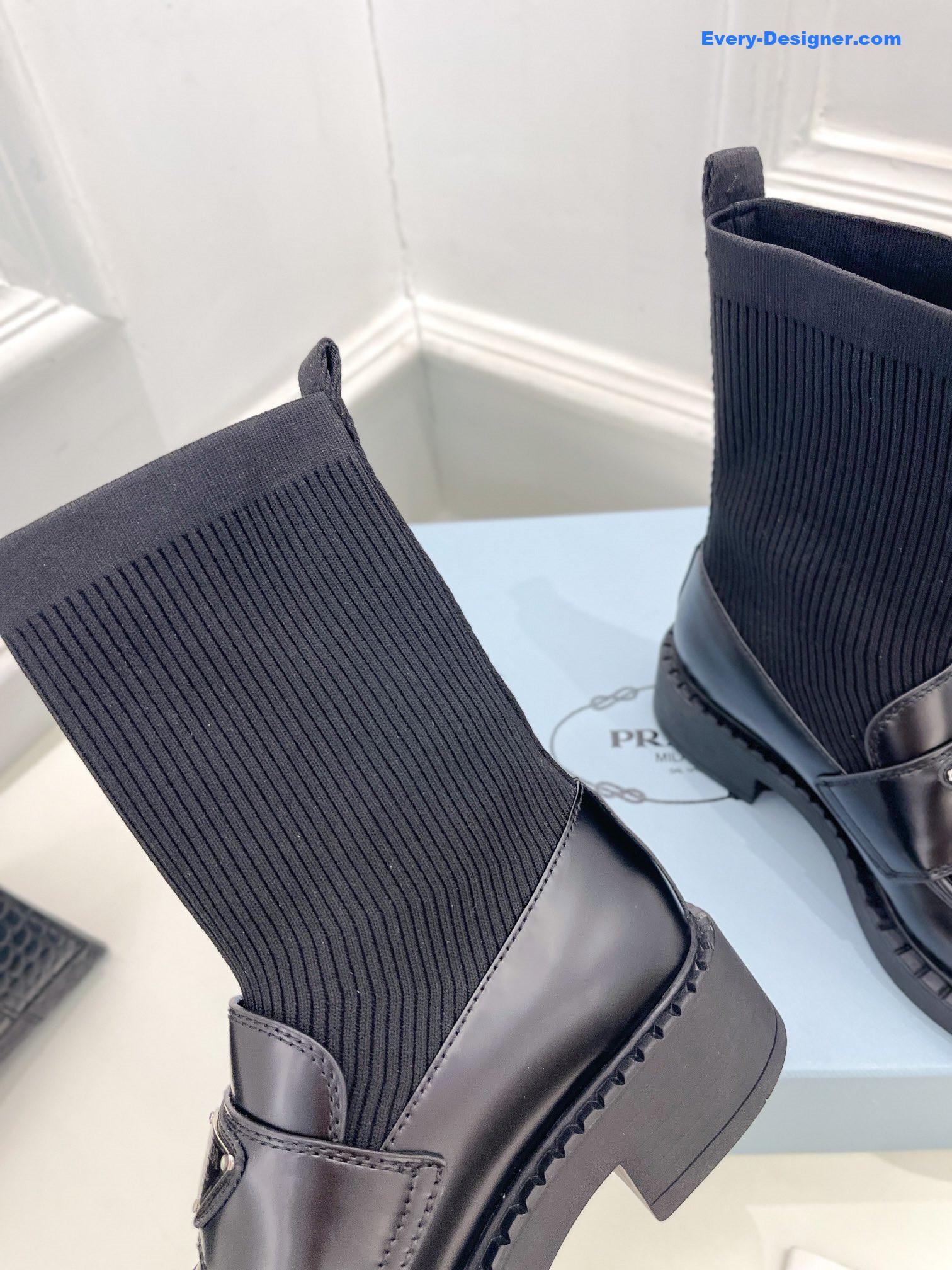 Pra*a catwalk style thick-soled triangle logo socks ankle boots