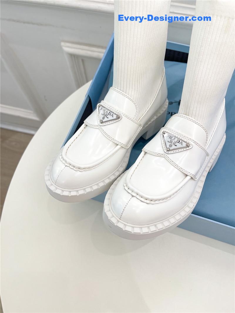 Pra*a catwalk style thick-soled triangle logo socks ankle boots