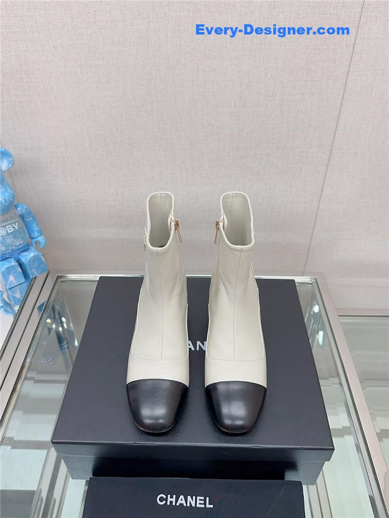 CC chunky heel stitching ankle boots