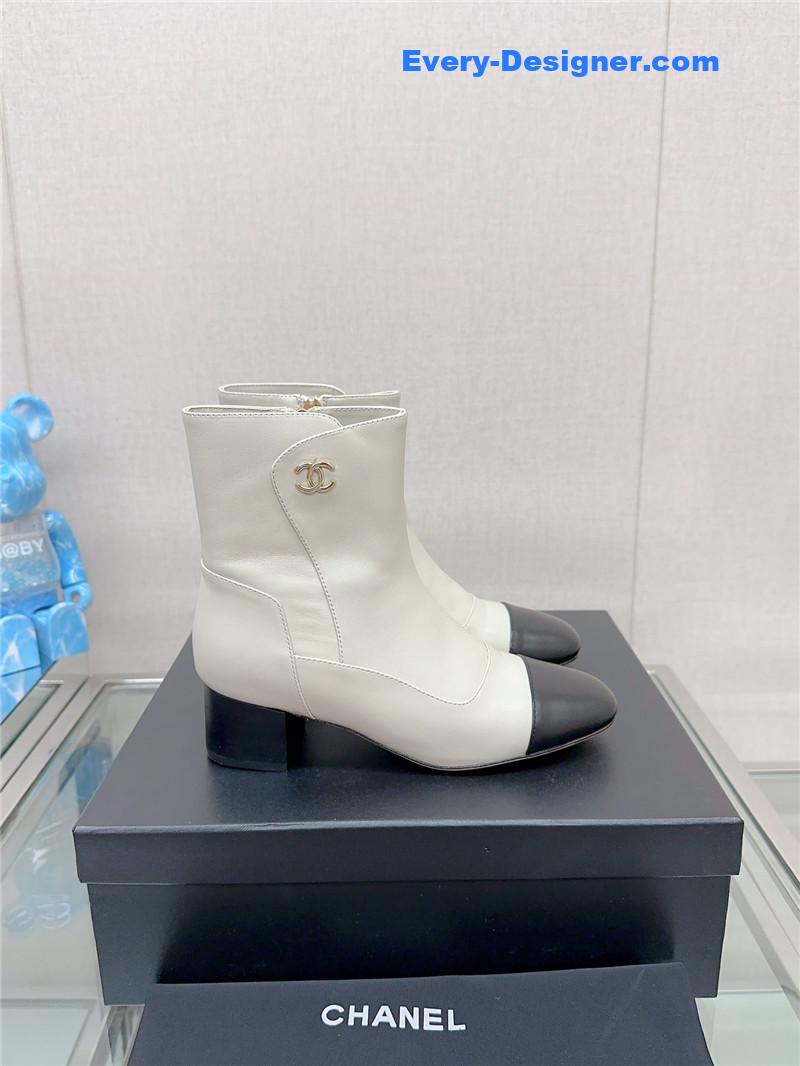 CC chunky heel stitching ankle boots