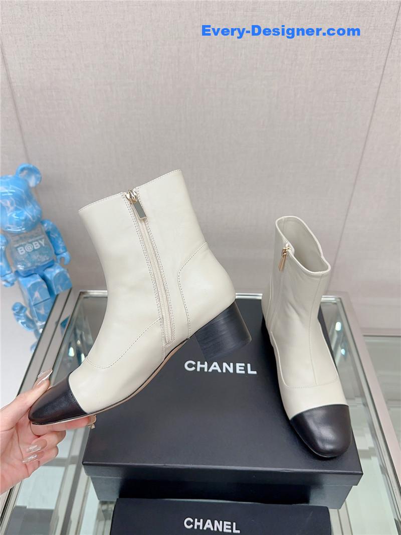 CC chunky heel stitching ankle boots