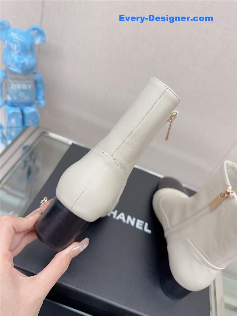 CC chunky heel stitching ankle boots