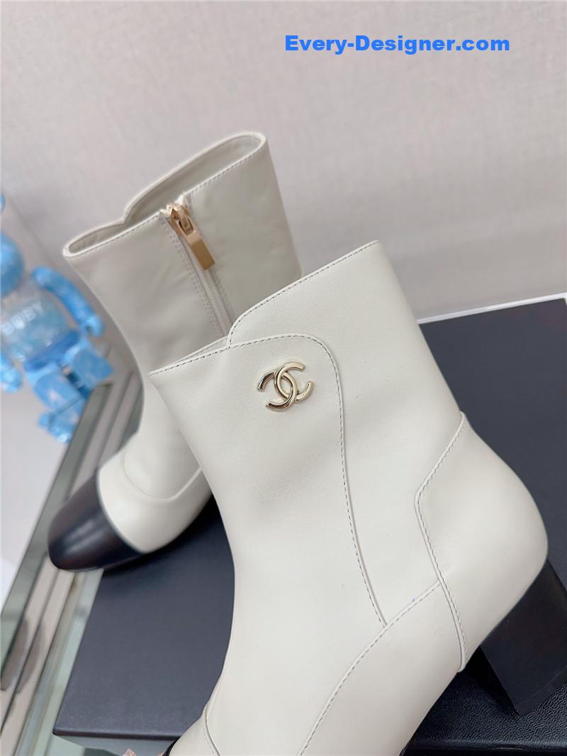 CC chunky heel stitching ankle boots