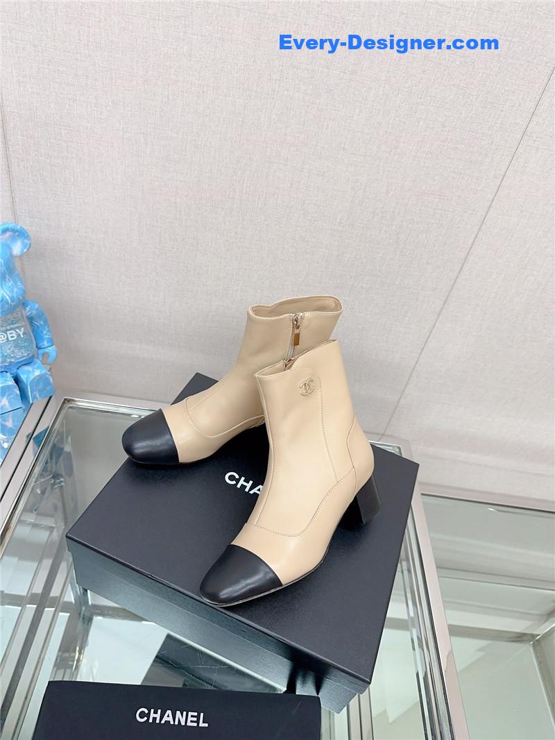 CC chunky heel stitching ankle boots