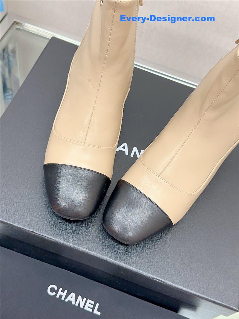 CC chunky heel stitching ankle boots