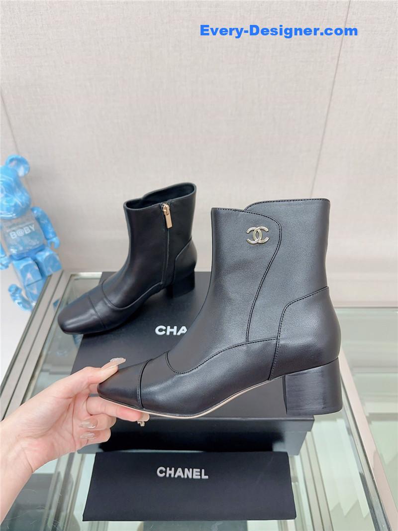 CC chunky heel stitching ankle boots