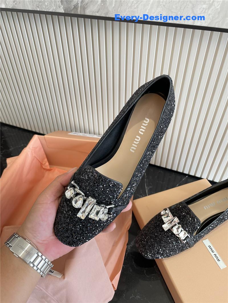 m1um1u flat D1am0nd buckle loafers
