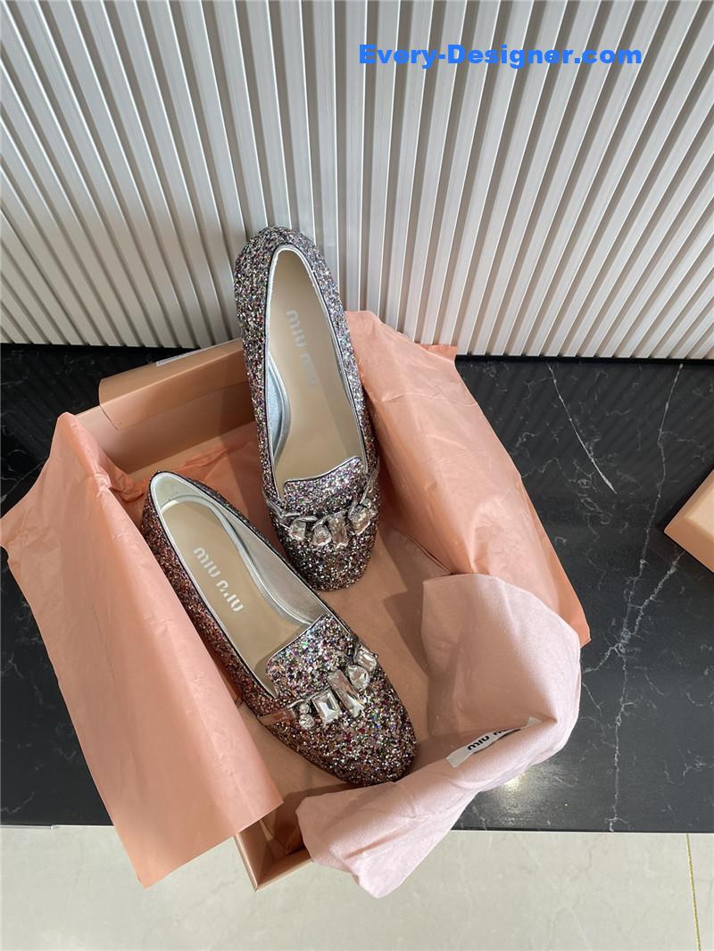 m1um1u flat D1am0nd buckle loafers