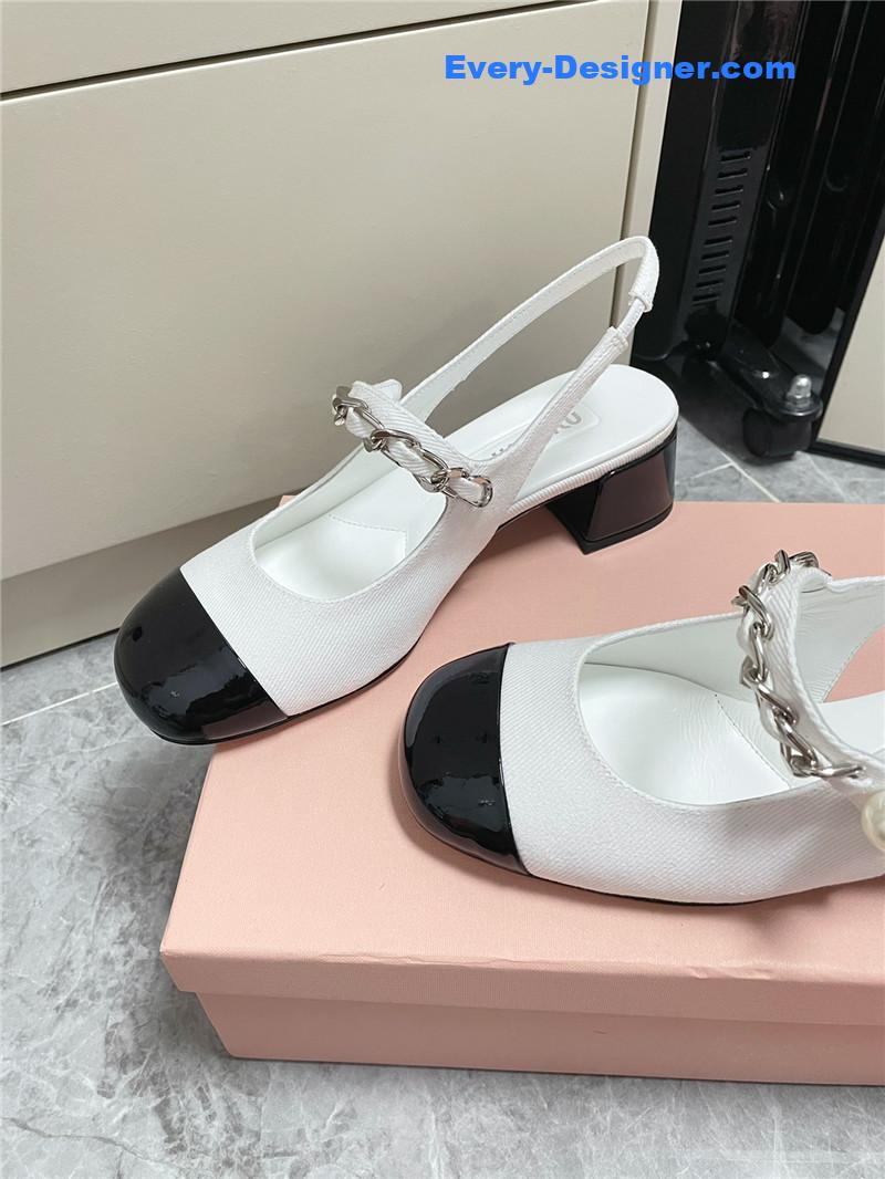 M1um1u chunky heel chain pearl pearl mary jane shoes