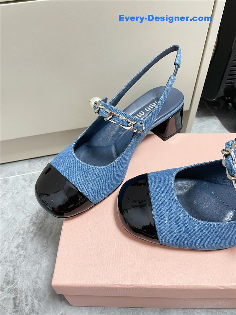 M1um1u chunky heel chain pearl pearl mary jane shoes
