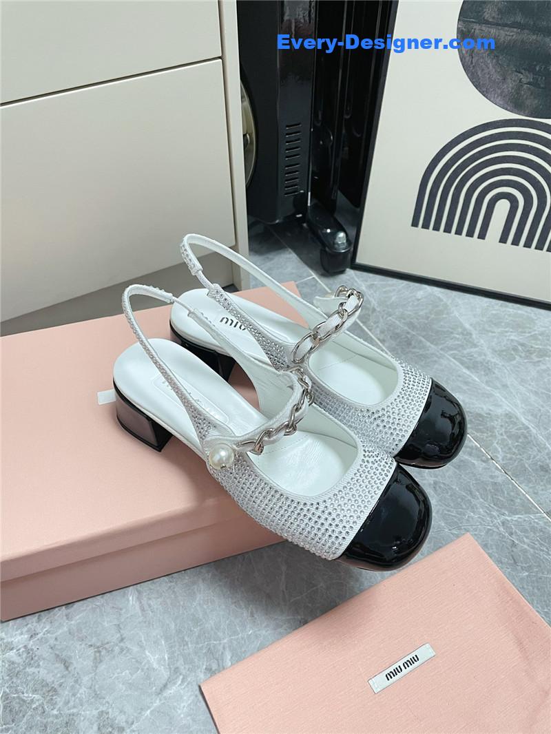 M1um1u chunky heel chain pearl pearl mary jane shoes