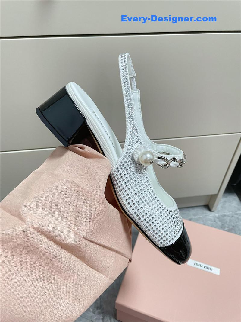 M1um1u chunky heel chain pearl pearl mary jane shoes