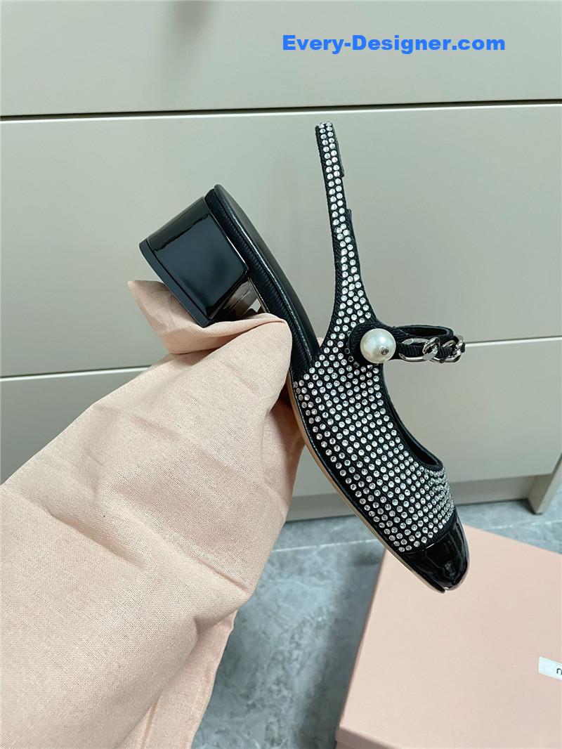 M1um1u chunky heel chain pearl pearl mary jane shoes