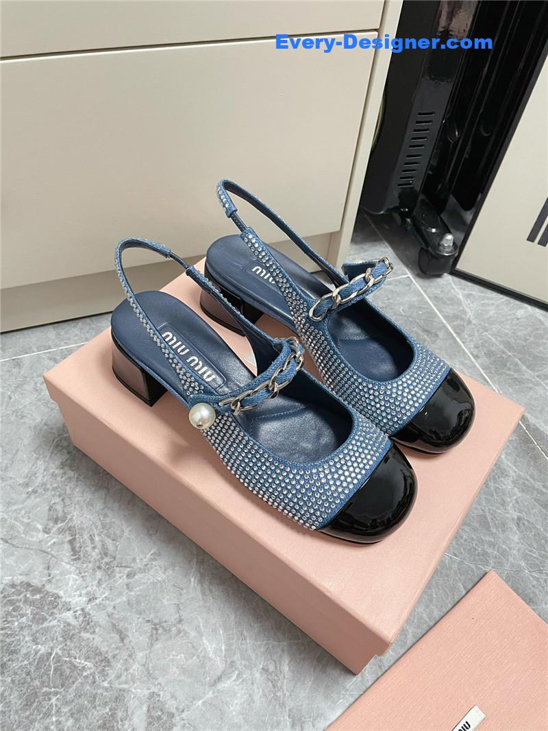 M1um1u chunky heel chain pearl pearl mary jane shoes