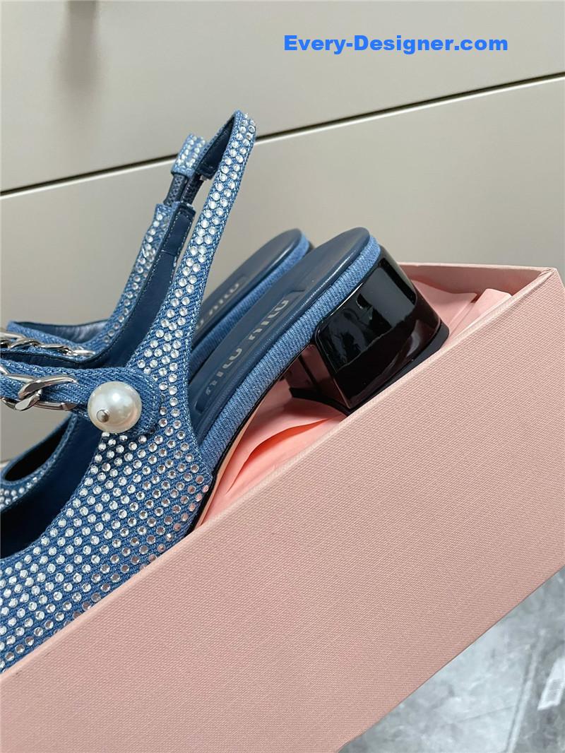 M1um1u chunky heel chain pearl pearl mary jane shoes