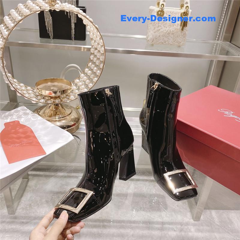 Roger vivier metal square buckle ankle boots