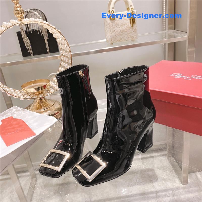 Roger vivier metal square buckle ankle boots