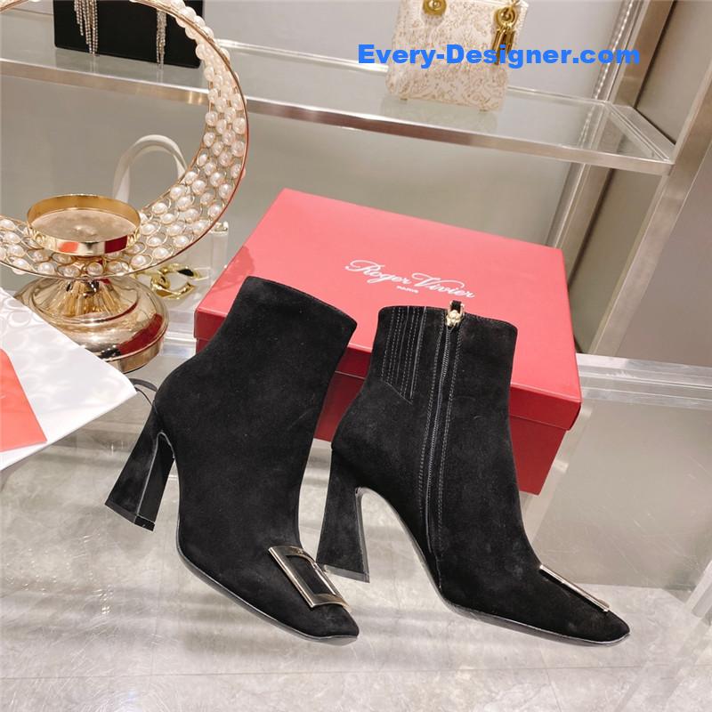 Roger vivier metal square buckle ankle boots