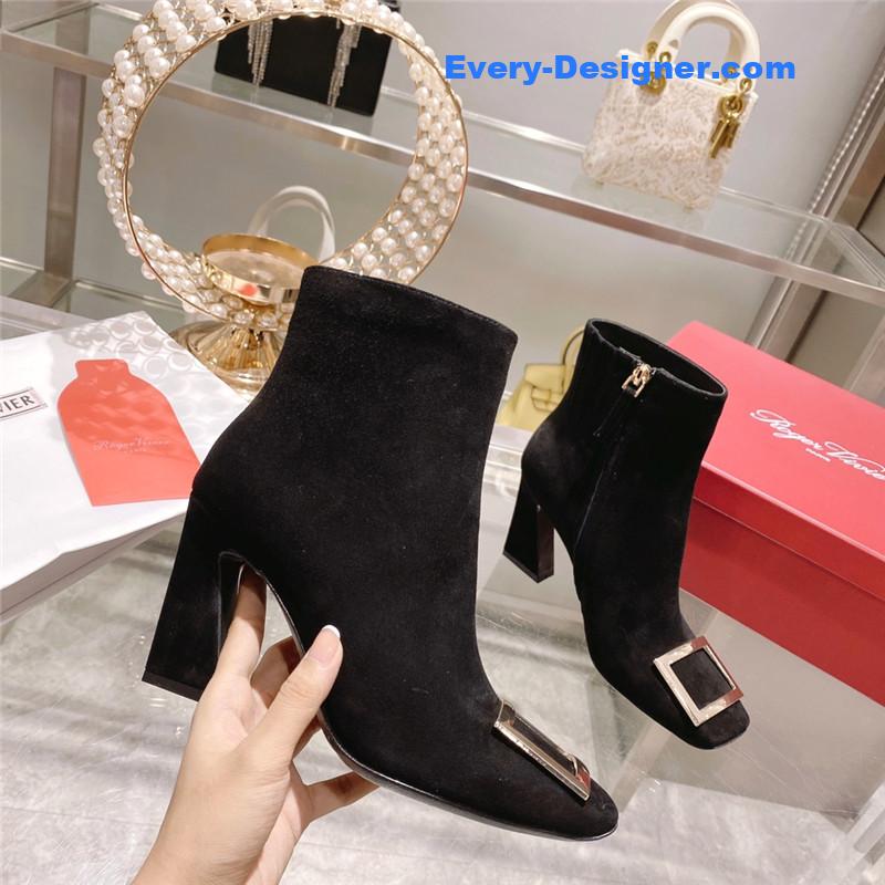 Roger vivier metal square buckle ankle boots