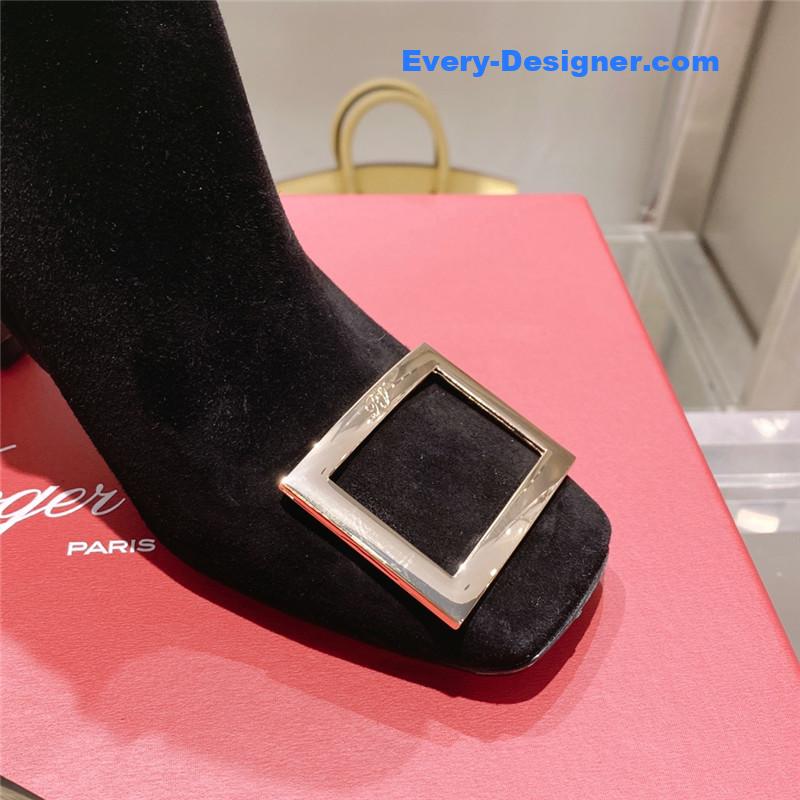 Roger vivier metal square buckle ankle boots