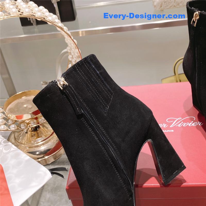 Roger vivier metal square buckle ankle boots