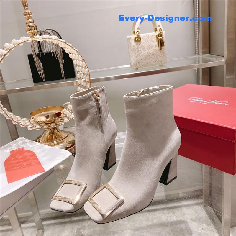 Roger vivier metal square buckle ankle boots
