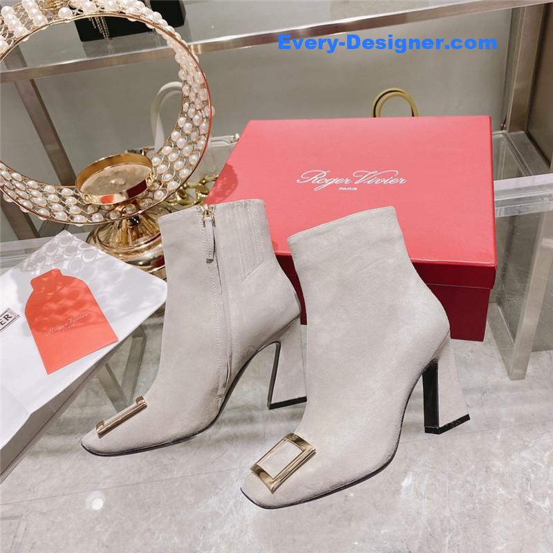 Roger vivier metal square buckle ankle boots