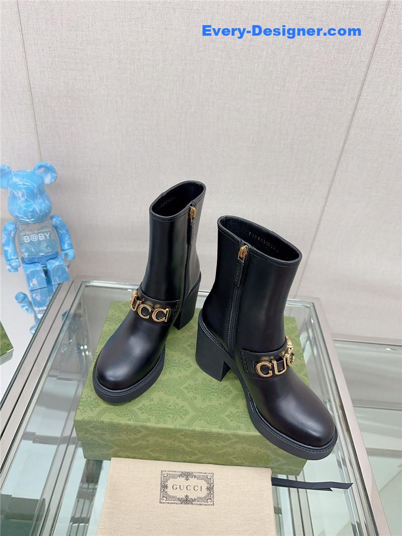 Gvc*1 metal letter buckle high heel boots