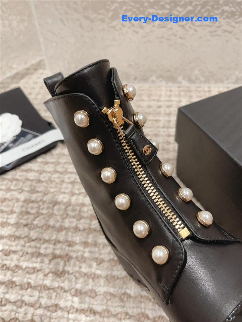 CC new autumn and winter pearl zipper boots