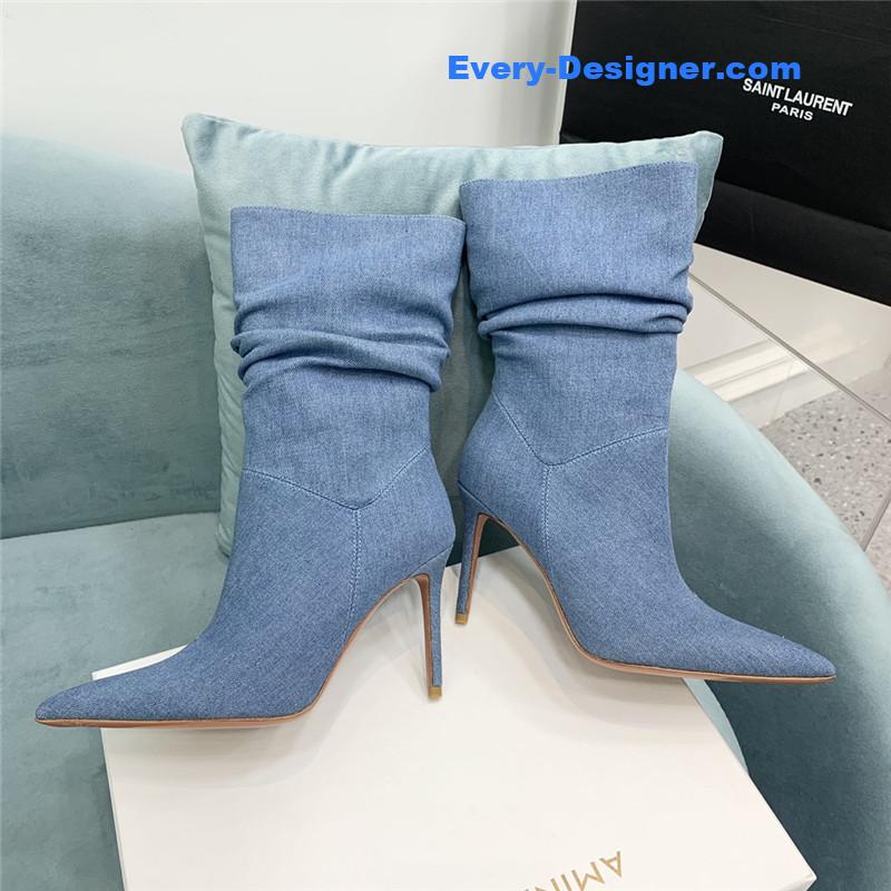 Amina Muaddi pleated stiletto booties