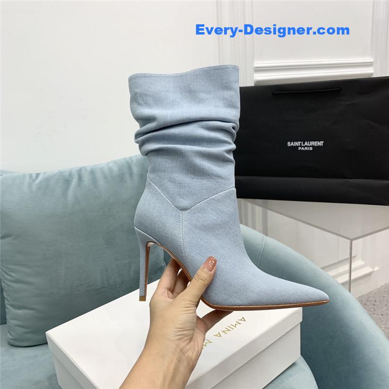 Amina Muaddi pleated stiletto booties